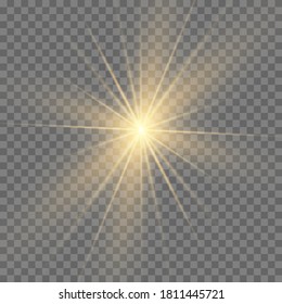 Light flare special effect with rays of light and magic sparkles. Glow transparent vector light effect set, explosion, glitter, spark, sun flash.