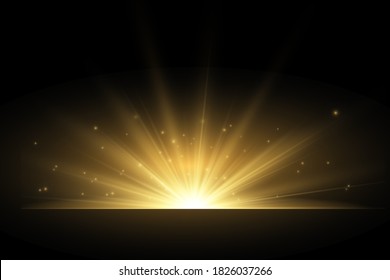 Light flare special effect with rays of light and magic sparkles. Glow transparent vector light effect set, explosion, glitter, spark, sun flash.