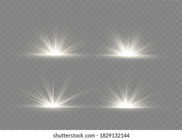 Light flare special effect with rays of light and magic sparkles. Glow transparent vector light effect set, explosion, glitter, spark,white , sun flash.