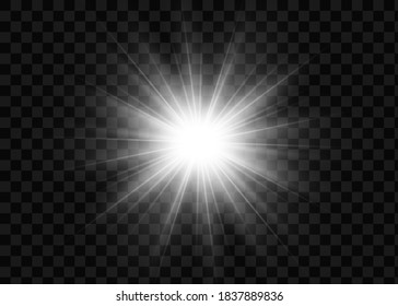 Light flare special effect with rays of light and magic sparkles. Glow transparent vector light effect set, explosion, glitter, spark, sun flash