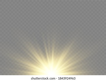 Light flare special effect with rays of light and magic sparkles. Glow transparent vector light effect set, explosion, glitter, spark, sun flash.