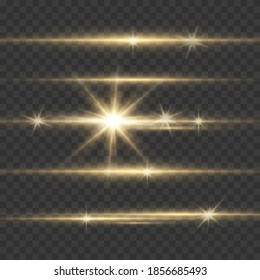 Light flare special effect with rays of light and magic sparkles. Glow transparent vector light effect set, explosion, glitter, spark, sun flash.