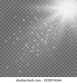 El efecto especial de la iluminación con los rayos de luz y los destellos mágicos. Efecto de luz vectorial transparente brillante, explosión, brillo, chispa, destello solar.