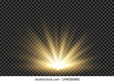 Light flare special effect with rays of light and magic sparkles. Glow transparent vector light effect set, explosion, glitter, spark, sun flash. Vector illustration.