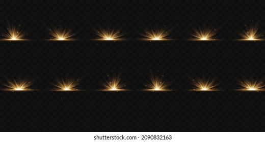 Light flare special effect with rays of light and magic sparkles. Glow transparent vector light effect set, explosion, glitter, spark, sun flash.