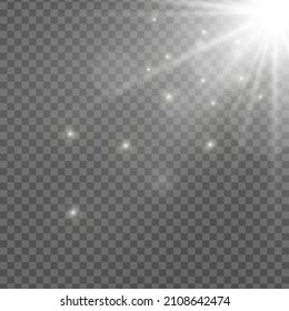 Light flare special effect with rays of light and magic sparkles. Glow transparent vector light effect set, explosion, glitter, spark, sun flash.