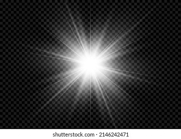 Light flare special effect with rays of light and magic sparkles. Glow transparent vector light effect set, explosion, glitter, spark, sun flash