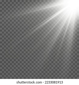 Light flare special effect with rays of light and magic sparkles. Glow transparent vector light effect set, explosion, glitter, spark, sun flash.