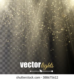 Light flare special effect with rays of light and magic sparkles. Vector illustration