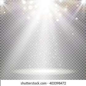 Light flare special effect with rays of light and magic sparkles. Vector illustration