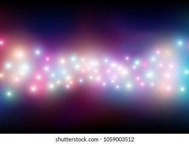 Light flares on cosmic background, Abstract, mysterious and communication concept, Vector illustration background, Backdrop, wallpaper, template.