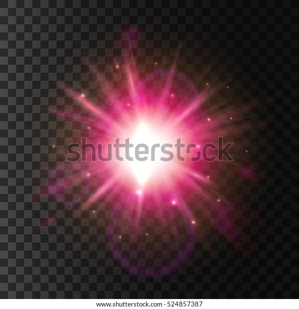 明るいフラッシュブラー キラキラ輝くレンズフレア 効果を持つ星 光り輝く太陽 ネオンピンクの輝く光 透明な背景に輝くパーティクルの爆発が発生します のベクター画像素材 ロイヤリティフリー