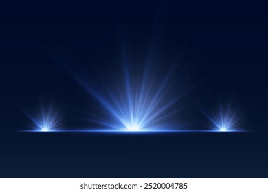 Light flash effect and explosion of rays. Light lines and neon highlights.