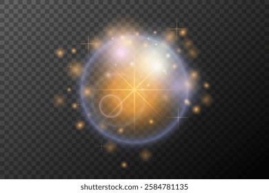 Light flash effect with flares and glow on a transparent background. Magical glow, shining light, star, optical flares for design, photomontage, New Year, and festive projects.