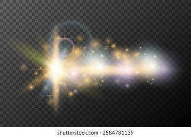 Light flash effect with flares and glow on a transparent background. Magical glow, shining light, star, optical flares for design, photomontage, New Year, and festive projects.