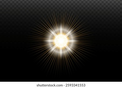 Light flash effect with flares and glow on a transparent background. Magical glow, shining light, star, optical flares for design, photomontage, New Year, and festive projects.