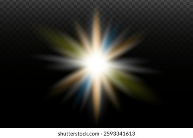 Light flash effect with flares and glow on a transparent background. Magical glow, shining light, star, optical flares for design, photomontage, New Year, and festive projects.