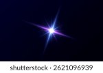 Light flash effect on dark background. Realistic bright light glare, sun, bright, rainbow, Magic sparkling star.