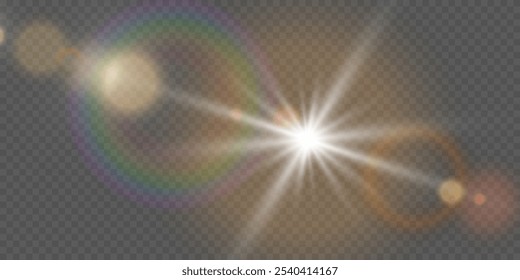 Light flash, explosion effect, flare, star. On a transparent background.