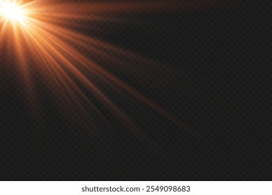 Light flash of rays of light and explosion. On a transparent background.