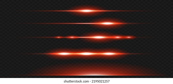 Light flash or red neon stripes. laser beams. Beautiful light reflections. Glowing stripes on a transparent background.