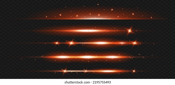 Rayo claro o franjas de neón rojo. rayos láser. Hermosas reflexiones de luz. Rayas brillantes en un fondo transparente.