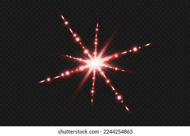 Light flash or red neon stripes. laser beams. Beautiful light reflections. Glowing stripes on a transparent background.