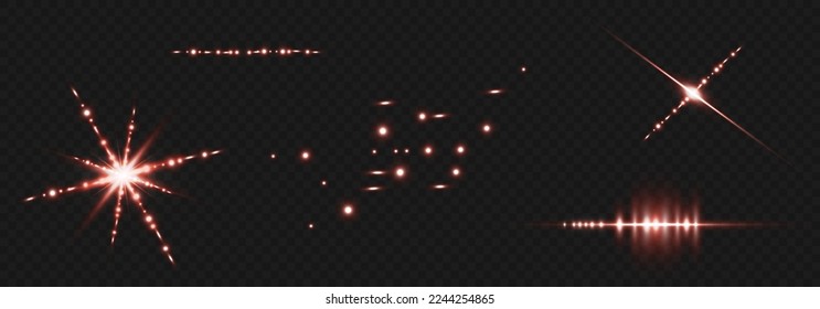 Light flash or red neon stripes. laser beams. Beautiful light reflections. Glowing stripes on a transparent background.