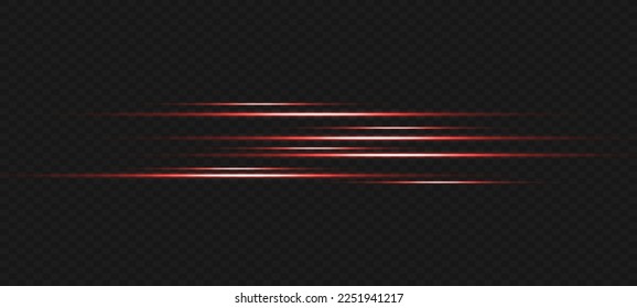 Light flash or red neon stripes. laser beams. Beautiful light reflections. Glowing stripes on a transparent background.