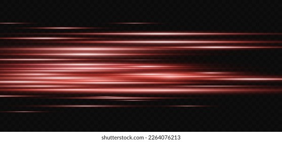 Light flash or red neon stripes. laser beams. Beautiful light reflections. Glowing stripes on a transparent background.