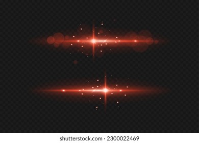 Light flash or red neon stripes. laser beams. Beautiful light reflections. Glowing stripes on a transparent background.