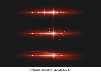 Light flash or red neon stripes. laser beams. Beautiful light reflections. Glowing stripes on a transparent background.