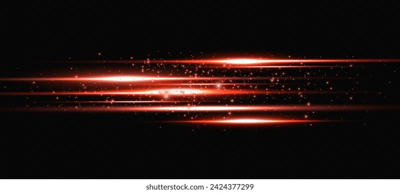 Light flash or red neon stripes. laser beams. Beautiful light reflections. Glowing stripes on a transparent background.