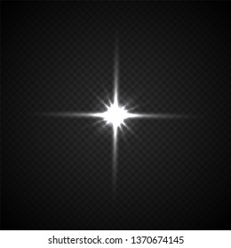 Light flashe vector illustration. Glowing, twinkling star on transparent background. Sparkling explosion, glimmer, flare isolated clipart. White flare effect realistic design element