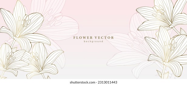 Light floral abstract background with golden lilies. Background for decor, covers, postcards, business cards, social media posts, wallpapers. Floral frame for photo or text