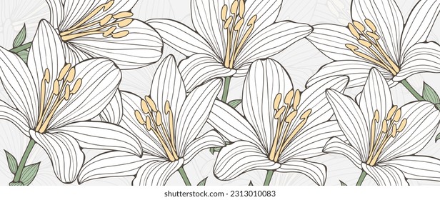 Light floral abstract background with white lilies. Background for decor, covers, postcards, business cards, social media posts, wallpapers.