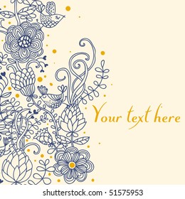 Light floral background with cartoon birds