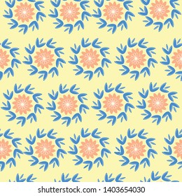 Light floral background. Spring cheerful ornament on a yellow background. Vintage texture for fabric, tile, wallpaper.