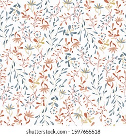 Light floral pattern for fabric. Seamless Scandinavian style ornament of small flowers on a white background. Textile pattern for fabric, tile, paper.