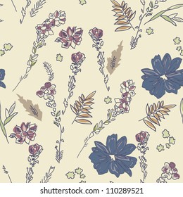 A light floral pattern and a large blue flower