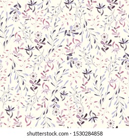Light floral pattern in scandinavian style. Seamless vector ornament of flowers on a white background. Textile pattern for fabric, tile, paper.
