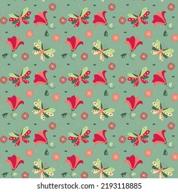 Light floral pattern, seamless pattern with butterflies and flowers