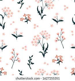 Light floral pattern. Seamless print with small wildflowers. Template for textile design, cards, gift wrappings.