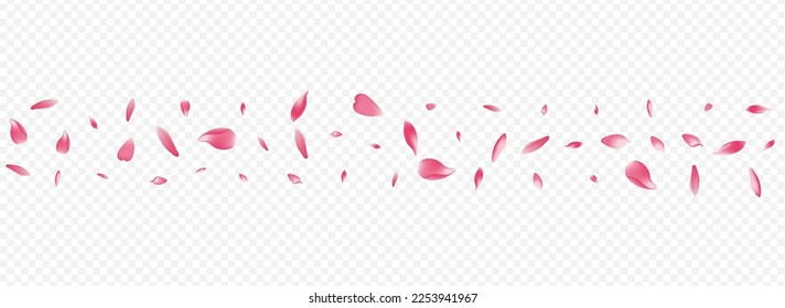 Light Floral Vector Panoramic Transparent Background. Blossom 3d Backdrop. Tree Wind Cover. Lotus Feminine Card. Color Rosa Overlay Illustration.