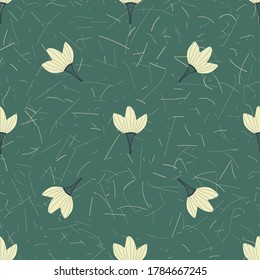 Light flowers on a green background. Seamless patterns. Vector illustration for texture design. For textiles, napkins, wrapping paper, tiles

