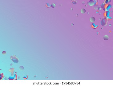 Light Fluid Abstract Vector Blue Background. Minimal Holography Flyer. Iridescent Shape Bubbles Illustration. Holographic Modern Cover.