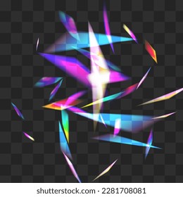 Light Foil Vector Transparent Background. Shine Lens Isolated Texture. Rainbow Refraction Cool Design. Iridescent Flying Cristal Poster.