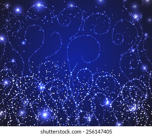 light frame with curling branch on dark blue background