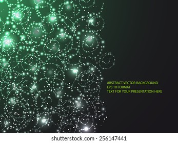 light frame with curling branch on dark green background