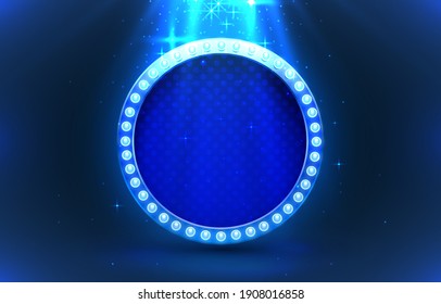 Light frame label, circle bar casino, show signboard. Vector illustration